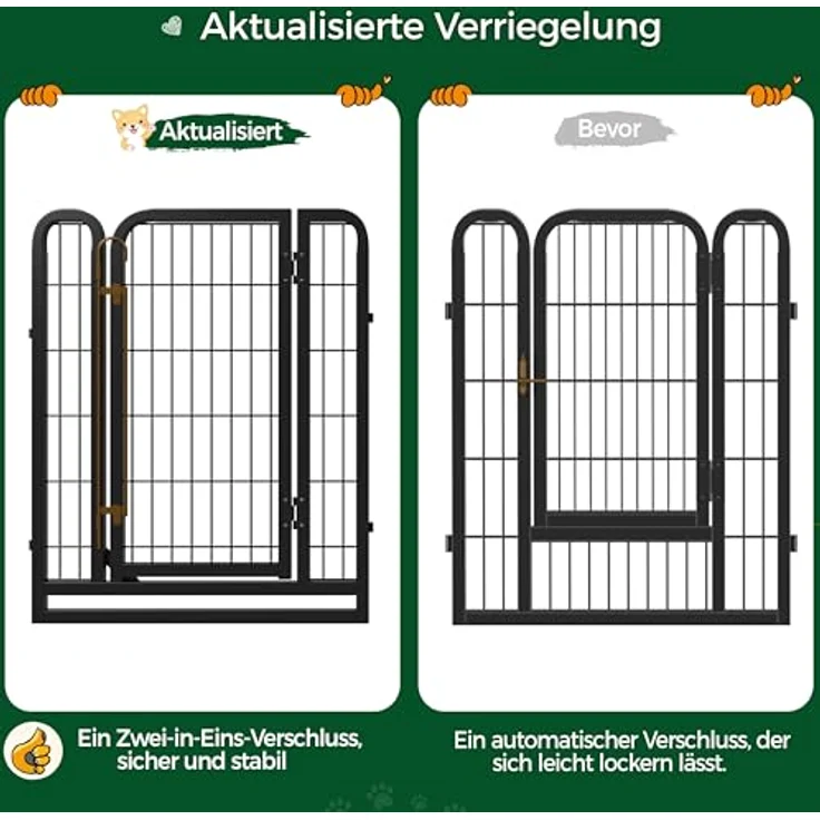 Yaheetech Welpenauslauf, 80 cm hoch, 8-teilig faltbares Freilaufgehege mit automatischer Verriegelung, werkzeugfreier Aufbau für Hunde, Katzen und Kaninchen – Bild 5