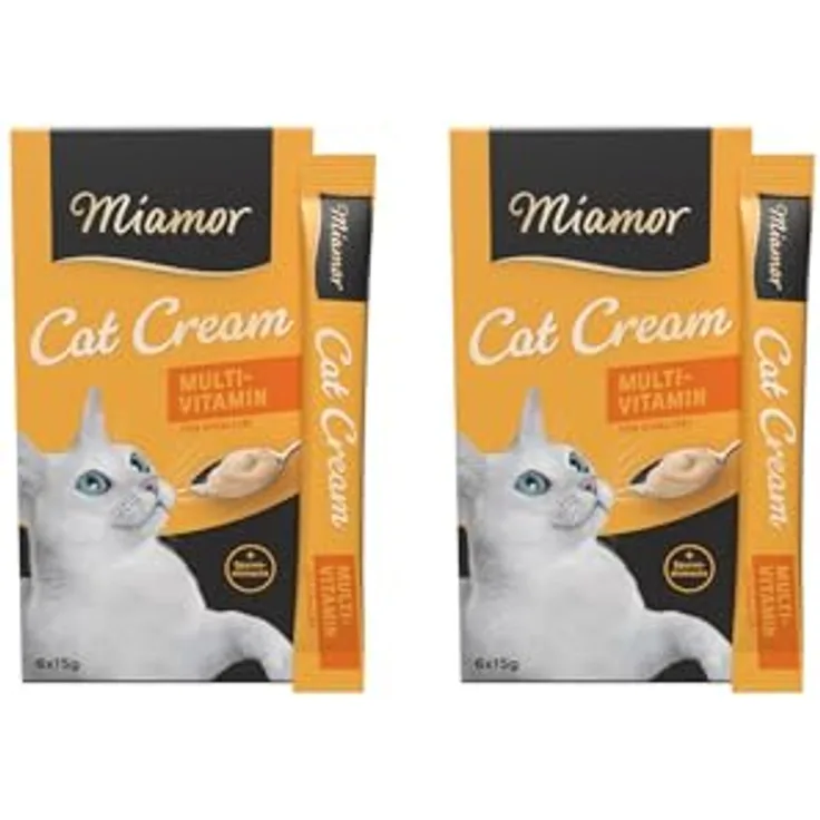 Miamor Cat Cream Multi-Vitamin, leckerer Katzensnack mit Taurin, Spurenelementen & Vitaminen, Doppelpack (2 Tafeln à 6x15g)
