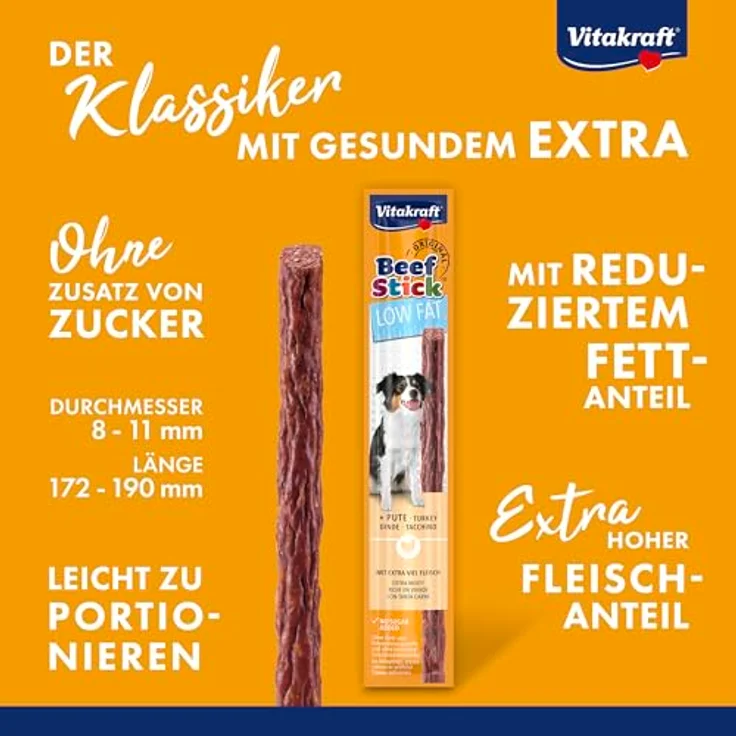 Vitakraft Beef Stick Low Fat, Hundeleckerli für Hunde mit Gewichtsproblemen, ohne Zuckerzusatz, 50x12g – Bild 4