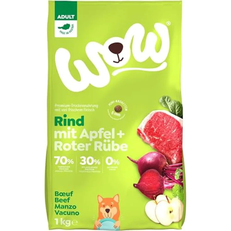 WOW Mini Adult Rind mit Apfel, getreidefreies Hundefutter mit hohem Frischfleischanteil, 1kg – Bild 1