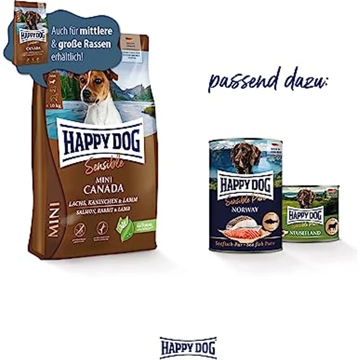 Happy Dog Sensible Trockenfutter Adult Mini Canada, getreidefreie Rezeptur mit Lachs, Kaninchen und Lamm, 4 kg – Bild 5