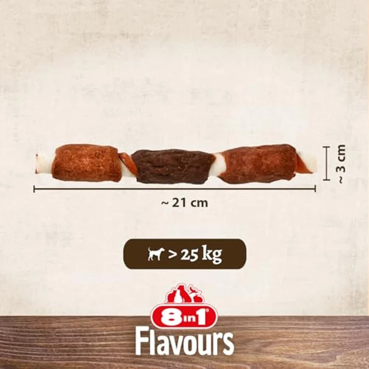 8in1 Triple Flavour Mega Skewers, große Kaustangen für Hunde über 25kg, Kausnacks mit extra viel Fleisch, 160g Beutel (2 Stück) – Bild 4
