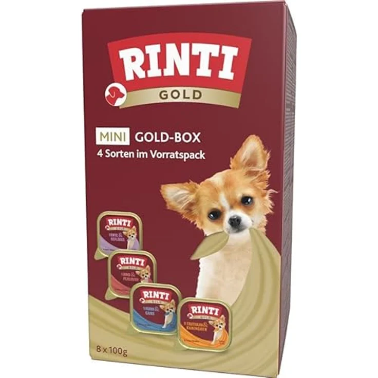 Rinti Schale Gold Mini Goldbox, 32x100g Hundefutter mit 65% Fleisch und Innereien, ohne künstliche Zusätze – Bild 1