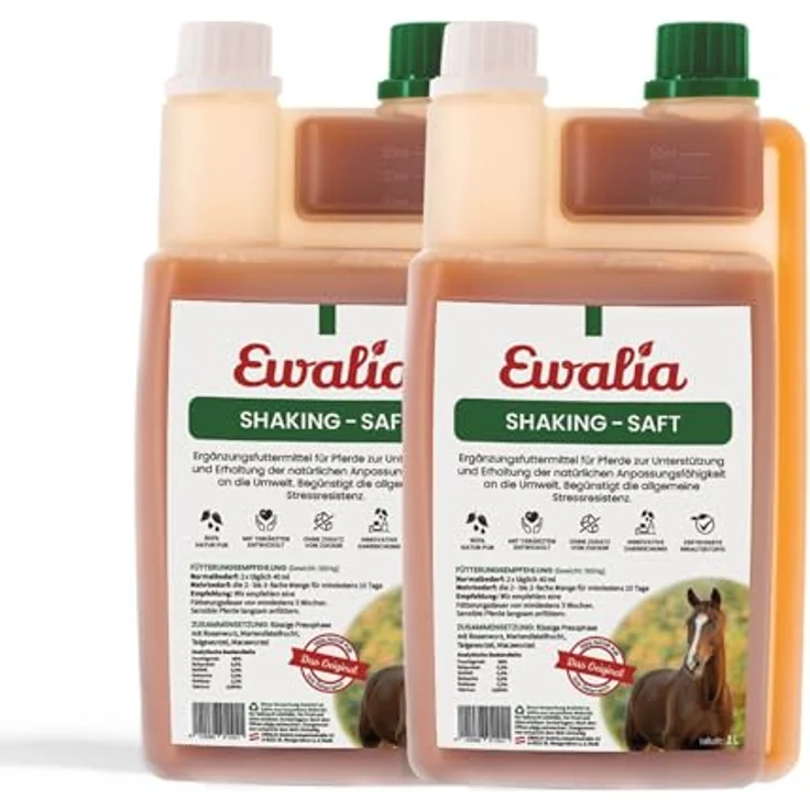 EWALIA Shakingsaft, Beruhigendes Ergänzungsfuttermittel für Pferde, 100% natürliche Kräuterformel, 2x1 Liter – Bild 1