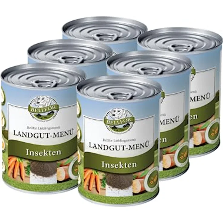 Bellfor Landgut-Menü, getreidefreies hypoallergenes Nass-Hundefutter mit Insekten, 6 x 800 g - hochverdauliches Diätfutter ohne tierische Nebenerzeugnisse