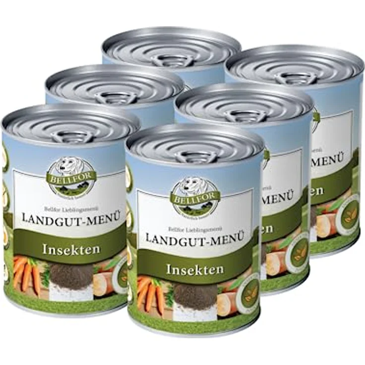 Bellfor Landgut-Menü, getreidefreies hypoallergenes Nass-Hundefutter mit Insekten, 6 x 800 g - hochverdauliches Diätfutter ohne tierische Nebenerzeugnisse – Bild 1