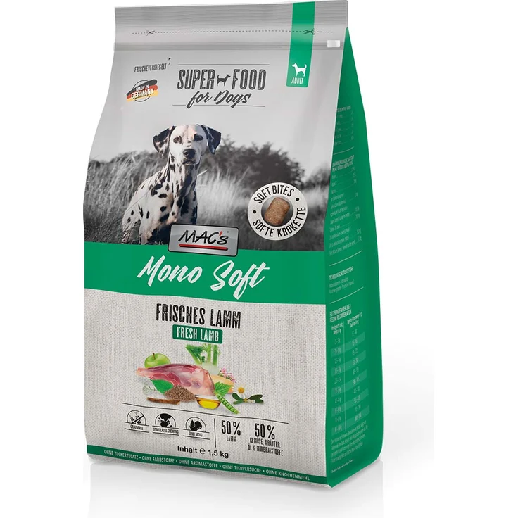 MAC's Dog Mono Soft Frisches Lamm, Halbfeuchtes Hunde-Trockenfutter für empfindliche Hunde, 1,5 kg – Bild 1