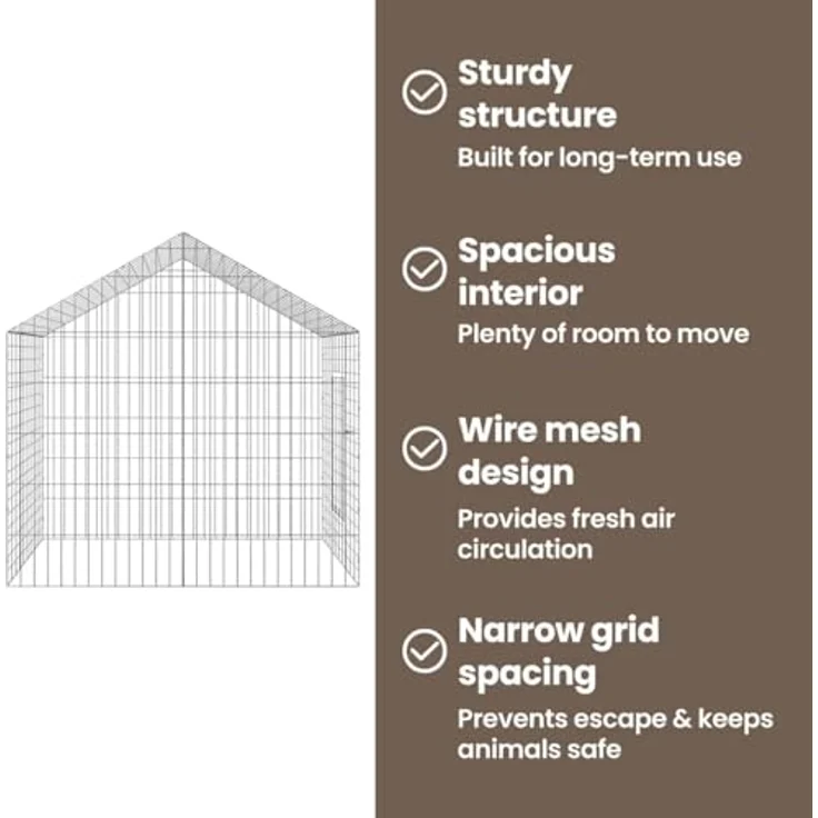 vidaXL Hasenkäfig Silber 400 x 78 x 78 cm, Modernes Design aus verzinktem Stahl, wetterfest und ideal für Garten und Terrasse – Bild 5