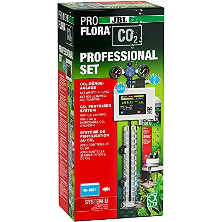 JBL PROFLORA CO2 PROFESSIONAL SET U, CO2-Düngeanlagen-Komplettset für 40-600 l, mit automatischer CO2- und pH-Steuerung, inkl. 500g Einwegflasche und umfangreichem Zubehör