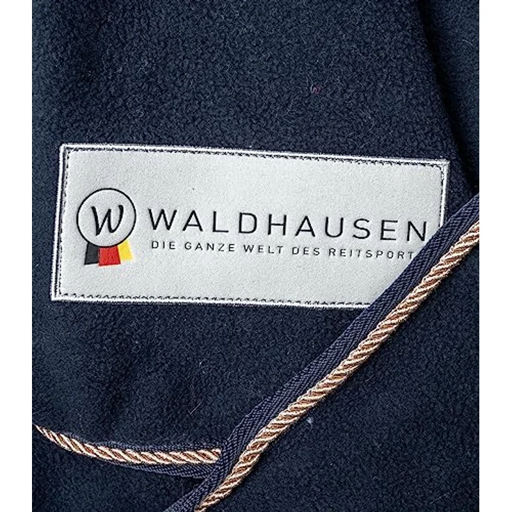 WALDHAUSEN Fleecedecke modern, Nachtblau/roségold, 155cm, mit Synthetik-Fell-Kragen und abnehmbarer Kreuzbegurtung – Bild 2