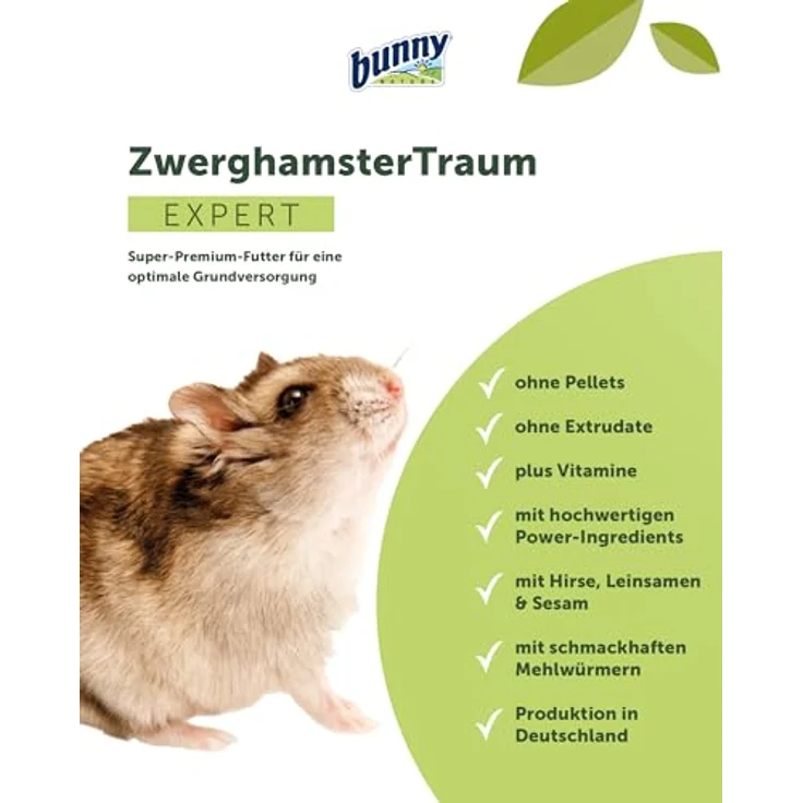 bunnyNature ZwerghamsterTraum Expert, Alleinfuttermittel für Zwerghamster mit Vitaminen, Mehlwürmern & hochwertigen Kleinsämereien, 500g – Bild 2