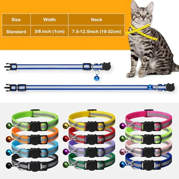 Extodry 12 Stück Reflektierende Katzenhalsbänder, Verstellbar mit Sicherheitsverschluss, Personalisiert mit 2 ID-Tag, 12 Farben – Bild 5