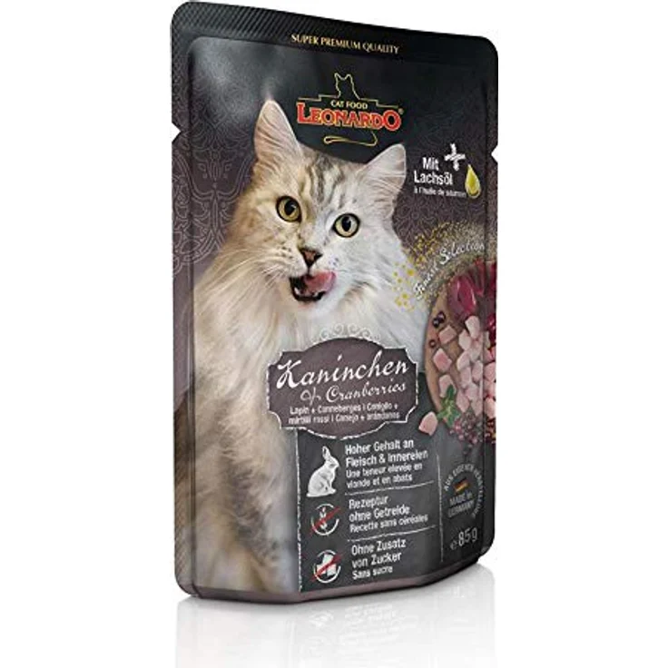 Leonardo Nassfutter für Katzen, Kaninchen + Cranberries, 16x85g, fettarm, mit Lachsöl, ohne Zucker – Bild 2