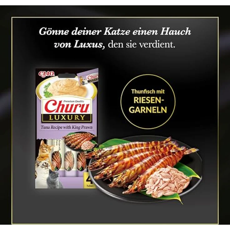 INABA Churu Luxury Katzenleckerlis mit Thunfisch und Riesengarnele, Getreidefrei, Zuckerfrei, Kalorienarm, 56 g (1er Pack) – Bild 4