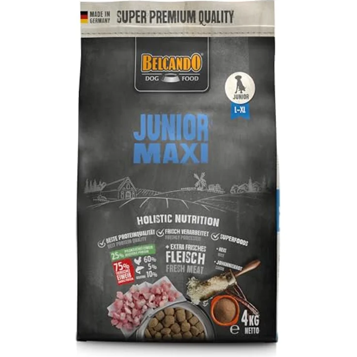 Belcando Junior Maxi, Trockenfutter für junge Hunde großer Rassen, 4kg, optimal abgestimmt auf langsames Wachstum – Bild 1