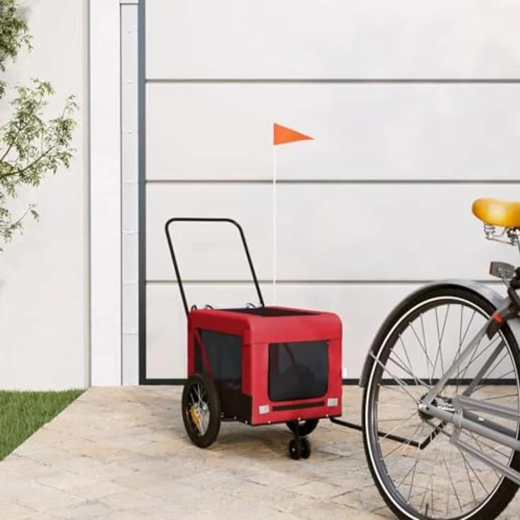 vidaXL Hunde-Transportbox Fahrradanhänger Hunde Rot und Schwarz Oxford-Gewebe Eisen mit PVC-Dach und belastbarer Platte – Bild 3