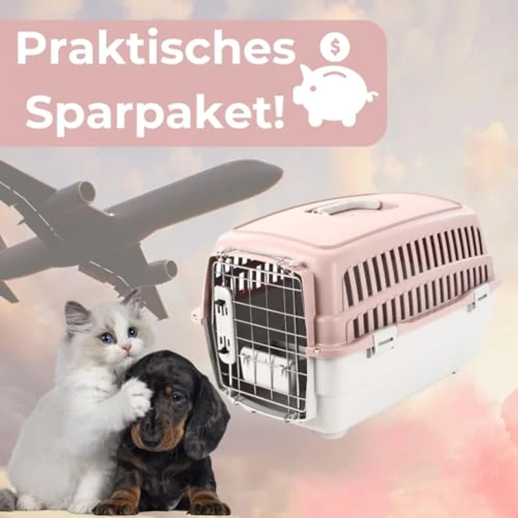 GarPet Hunde-Transportbox 2er Set, IATA-konforme Flugboxen für kleine Haustiere, Mehrfarbig, inklusive Reisenapf – Bild 6