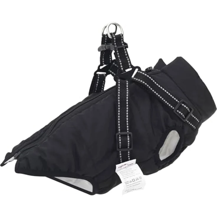 vidaXL Hundemantel L32, Schwarz, winddicht und wasserabweisend, Fleece und Polyester mit reflektierenden Streifen – Bild 1