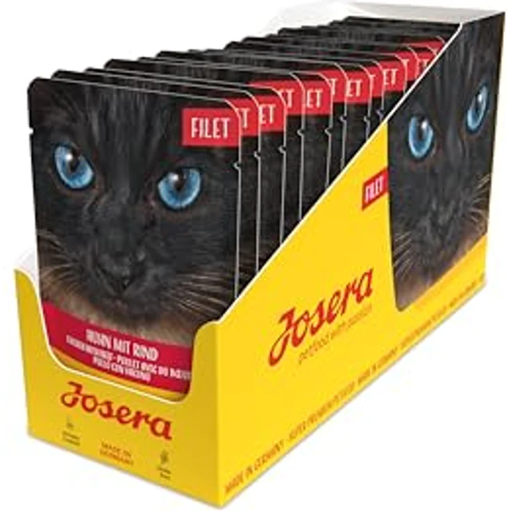 JOSERA Filet Huhn mit Rind, Premium Nassfutter für Katzen, 40% Hühnerfilet, getreidefrei, 16 x 70 g im Frischebeutel – Bild 1