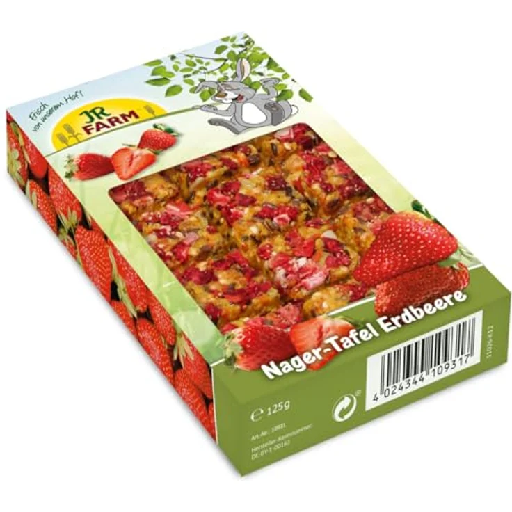JR Farm Nagolade Nager-Tafel Erdbeere, 125 g, reich an Vitaminen und Rohfaser, für Kleintiere – Bild 1