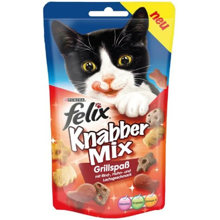 FELIX KnabberMix Grillspaß, bunter Katzensnack-Mix mit Rind-, Huhn- und Lachsgeschmack, 4x60g – Bild 2