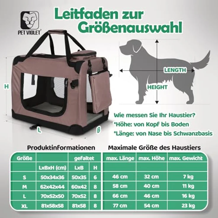 PET VIOLET Faltbare Hundebox, robuste Transportbox für Auto & Reise, atmungsaktiv mit 3 Eingängen, Größe 70×52×50 cm, grau – Bild 3