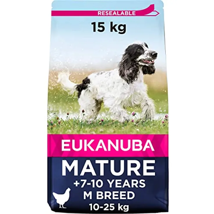 Eukanuba Hundefutter mit frischem Huhn, Premium Trockenfutter für mittelgroße Rassen, ideal für reife Hunde, 15 kg