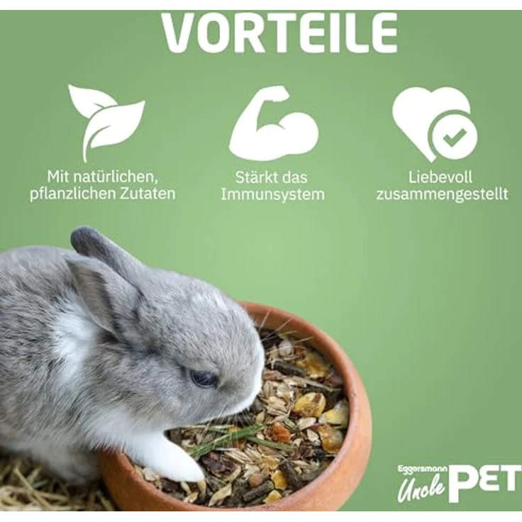 Eggersmann Uncle Pet 15 kg Kaninchenfutter - Premium Müsli mit Kräutern und Karotten, schmackhaft und gut verdaulich, für gesunde Energie, Made in Germany – Bild 3