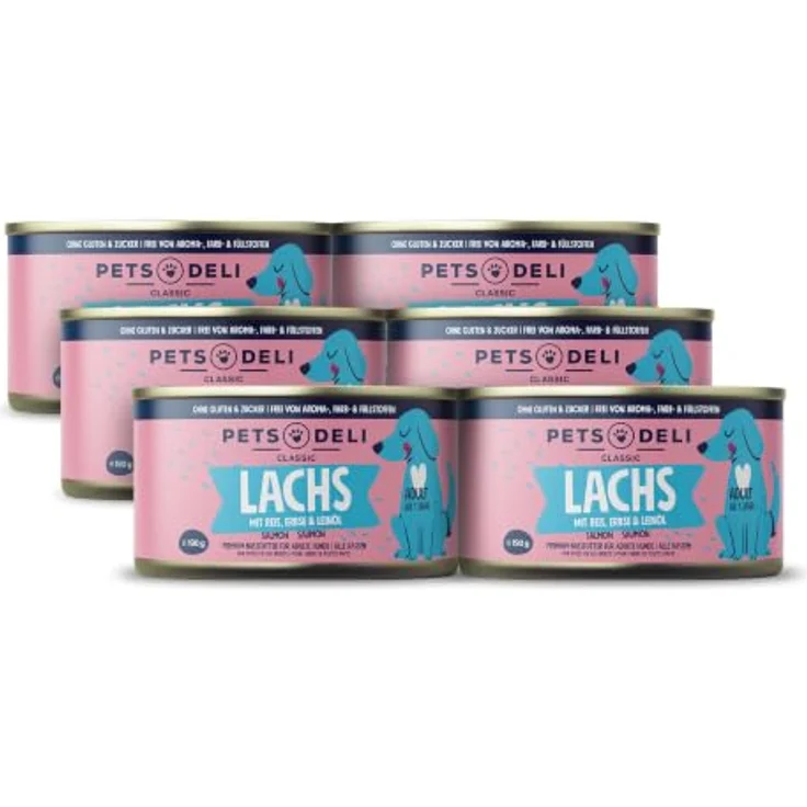 Pets Deli Classic Hunde Nassfutter Lachs, Reis & Kartoffel, getreidefrei, leicht verdaulich mit Omega-3, 6x190 g Premium Qualität – Bild 1
