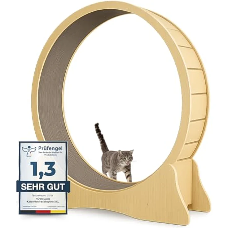 noviclass® Katzenlaufrad Baghira XXL, 132cm Durchmesser, artgerecht und stabil, kratzfest, witterungsbeständig, inkl. Spielzeug und E-Book – Bild 1
