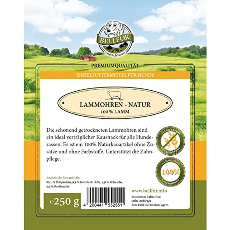 Bellfor Lamm-Ohren ohne Fell, gesunder Hundesnack aus 100% Lamm, 250 g, ohne Zusätze und Geschmacksverstärker – Bild 2