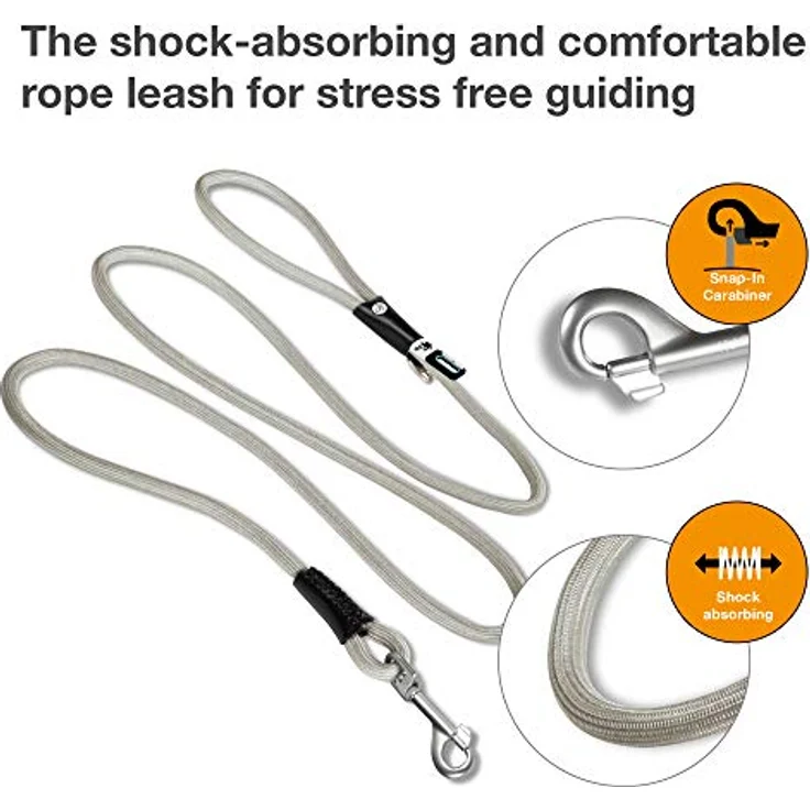 Curli Stretch Comfort Leash Gray L, Hundeführleine mit stoßdämpfendem Nylonseil, 1,8 m Länge, Sicherheitskarabiner – Bild 2