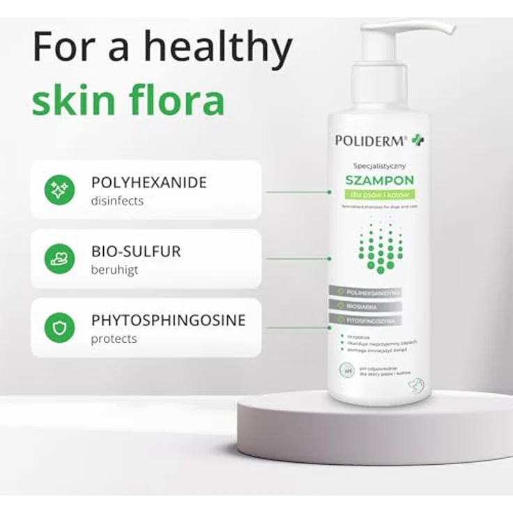 Poliderm Hundeshampoo sensitiv, medizinisches Shampoo gegen Juckreiz & Schuppen für Hunde & Katzen mit Polyhexanidin, Bioschwefel, Phytosphingosin – 250ml – Bild 4