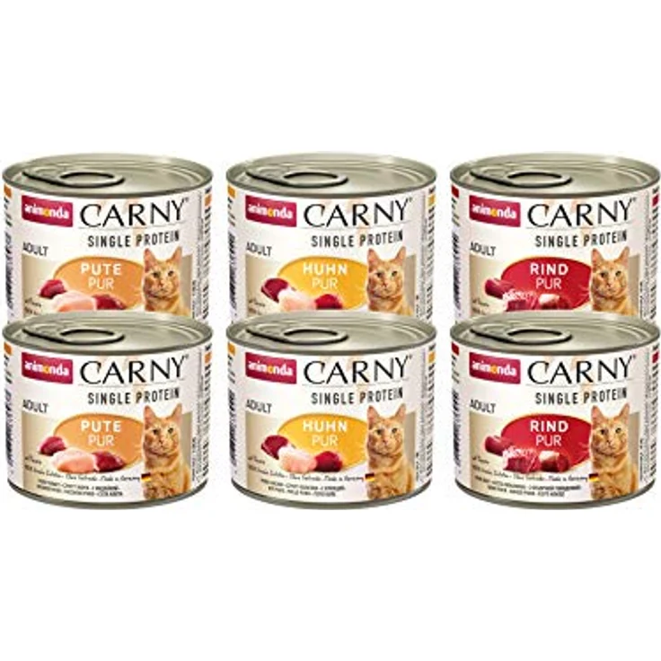 animonda Carny Katzen Nassfutter Single Protein Mix Pur, 6 x 200g, hochwertiges Feuchtfutter mit einer Proteinquelle für ausgewachsene Katzen, ohne künstliche Zusätze