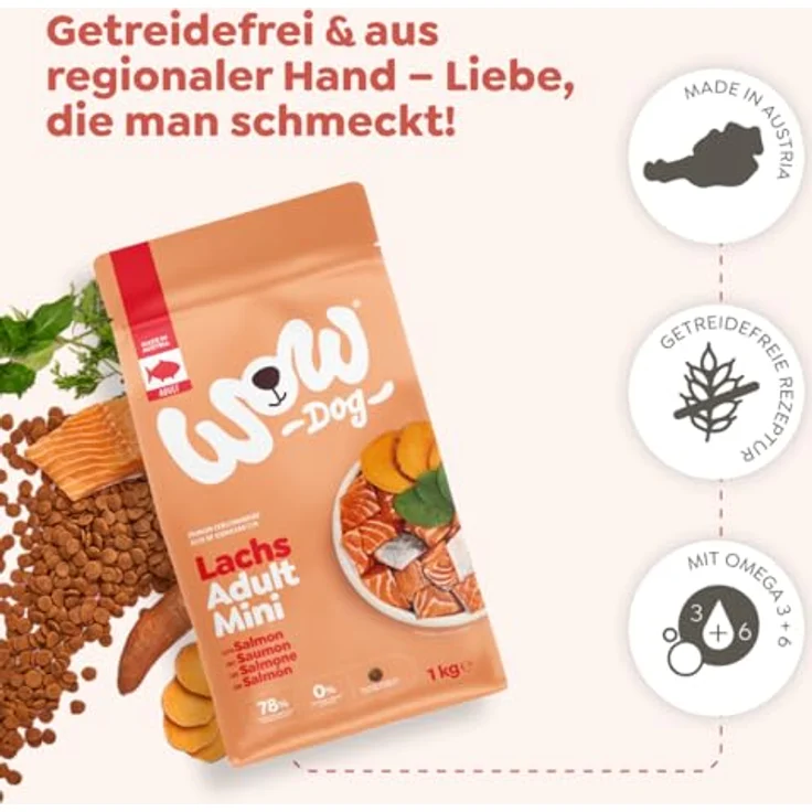 WOW! Dog TROCKEN Minis ADULT mit Lachs, 1 kg, speziell für ausgewachsene Hunde – Bild 4