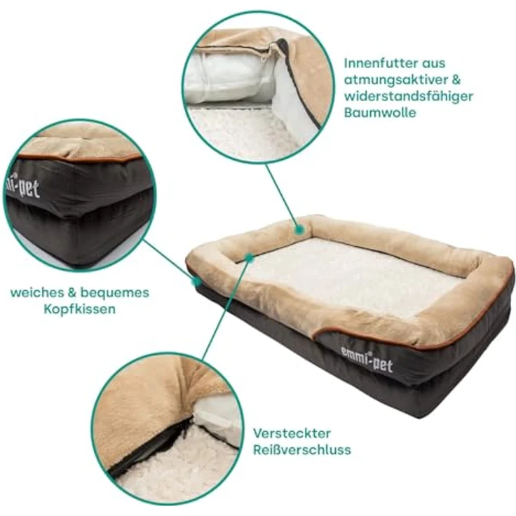 Emmi-pet Orthopädisches Hundebett, Ergonomisches Hundesofa für sehr große Hunde, 120x85x25cm, waschbar, rutschfest, langlebig & atmungsaktiv, körperformanpassend – Bild 3