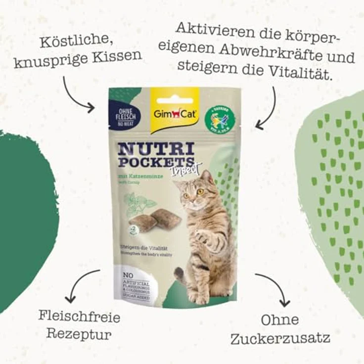 GimCat Nutri Pockets Insekt & Katzenminze, Knuspriger Katzensnack mit Vitamin A, D, E und Taurin, 60 g Beutel – Bild 2