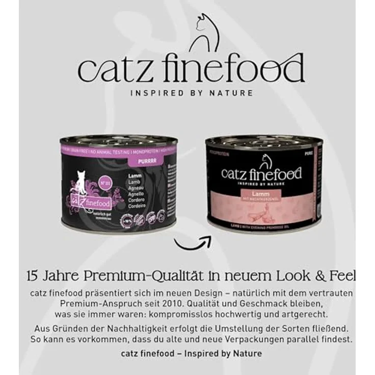 catz finefood Purrrr Lamm Monoprotein Katzenfutter nass N° 111, für ernährungssensible Katzen, 70% Fleischanteil, 6 x 200 g Dose – Bild 4