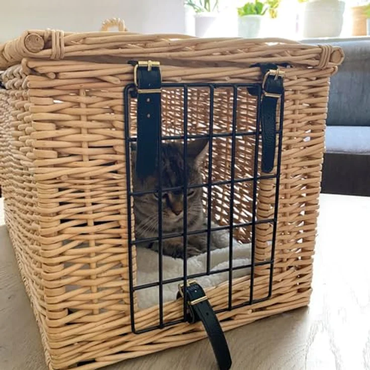 Aumüller Katzentransportkorb aus gesottener Weide, rechteckig mit abnehmbarer Gittertür, 53 x 30 x 32/39 cm, handgefertigt in Deutschland – Bild 2