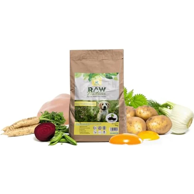 RAW Nature Trockenfutter JUNIOR mit Huhn 1kg, kaltgepresstes, getreidefreies Hundefutter, 100% Muskelfleisch, hoher Fleischanteil, ohne künstliche Zusätze, für alle Rassen und sensible Hunde geeignet – Bild 5