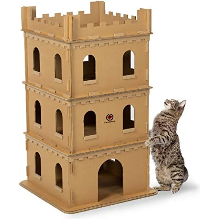 CanadianCat Company Katzenburg XL "Cat Casa Loma", Spielhaus aus stabiler Wellpappe für große Katzen und Mehrkatzenhaushalte, 62 x 62 x 105 cm – Bild 2