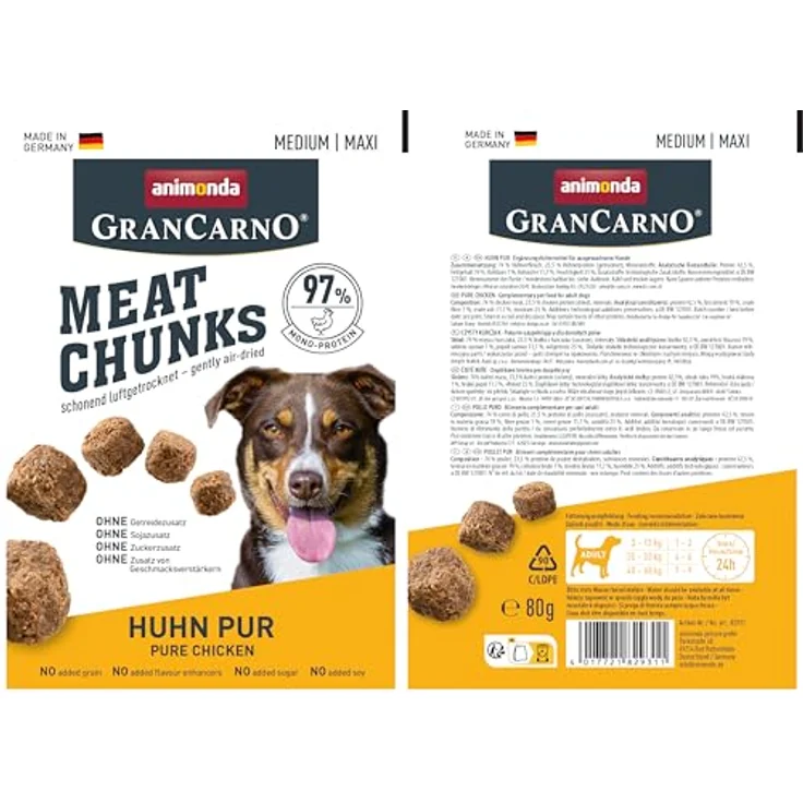 animonda GranCarno Meat Chunks Adult, Huhn pur, fleischige Hundesnacks ohne Getreide, 80g – Bild 7