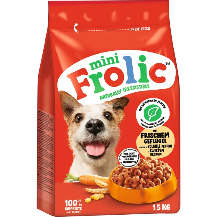 Frolic Mini Beutel Geflügel 1,5 kg, Hunde-Trockenfutter mit 100% vollständiger Ernährung und schmackhaftem Geflügel