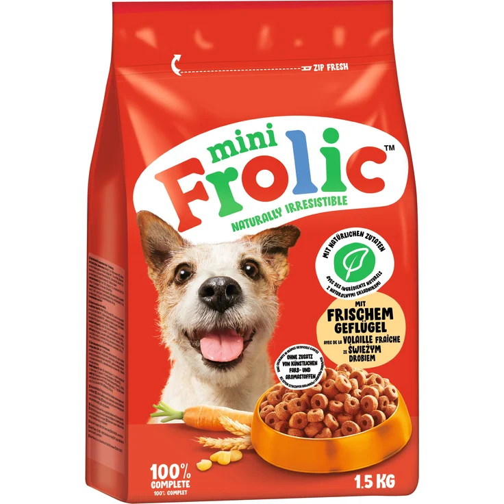 Frolic Mini Beutel Geflügel 1,5 kg, Hunde-Trockenfutter mit 100% vollständiger Ernährung und schmackhaftem Geflügel – Bild 1