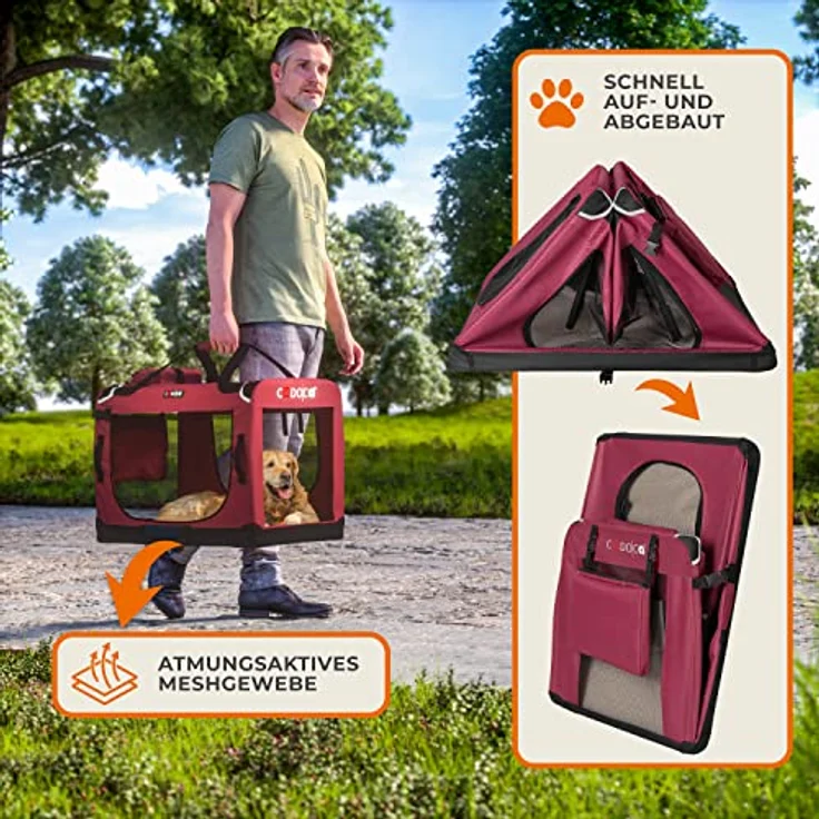 Cadoca Hundetransportbox faltbar Größe XL Dunkelrot – Bild 5