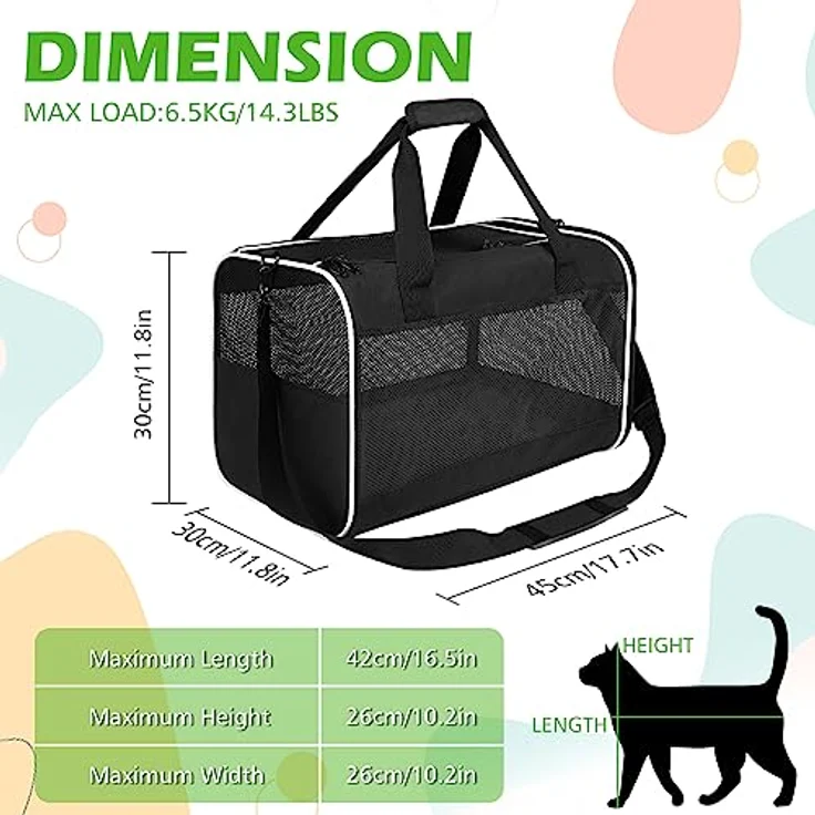 Lannvan Transportbox Katze, faltbare Katzen- und Hundebox bis 6,5kg, atmungsaktiv mit abnehmbarem Plüschpad, 45x30x30cm, Schwarz – Bild 2