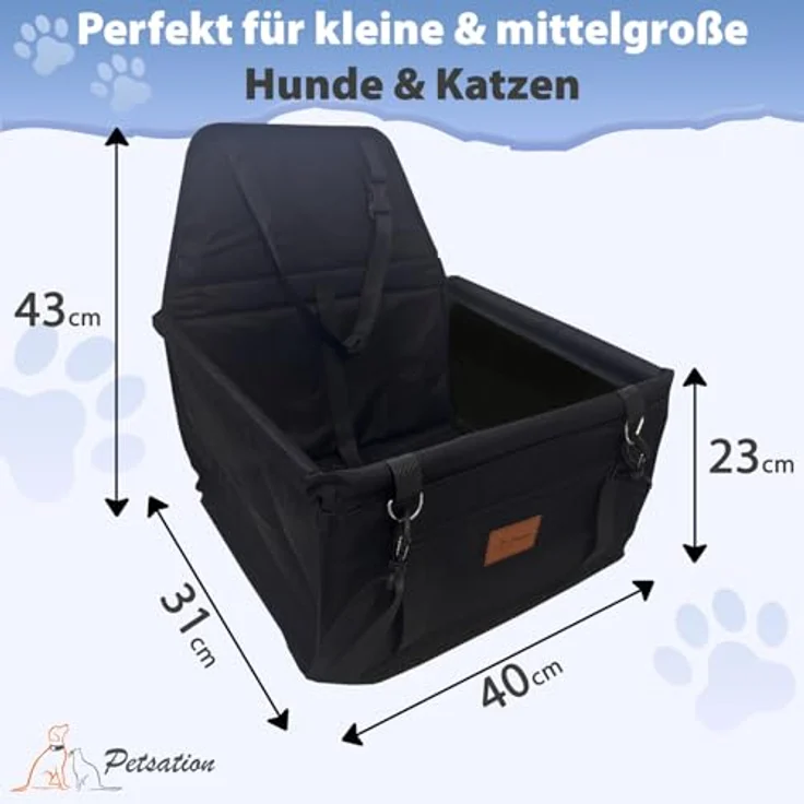 PETSATION Hundeautositz, Wasserdichter & Atmungsaktiver Autositz für kleine Hunde, Robust, Schwarz, Standard – Bild 3