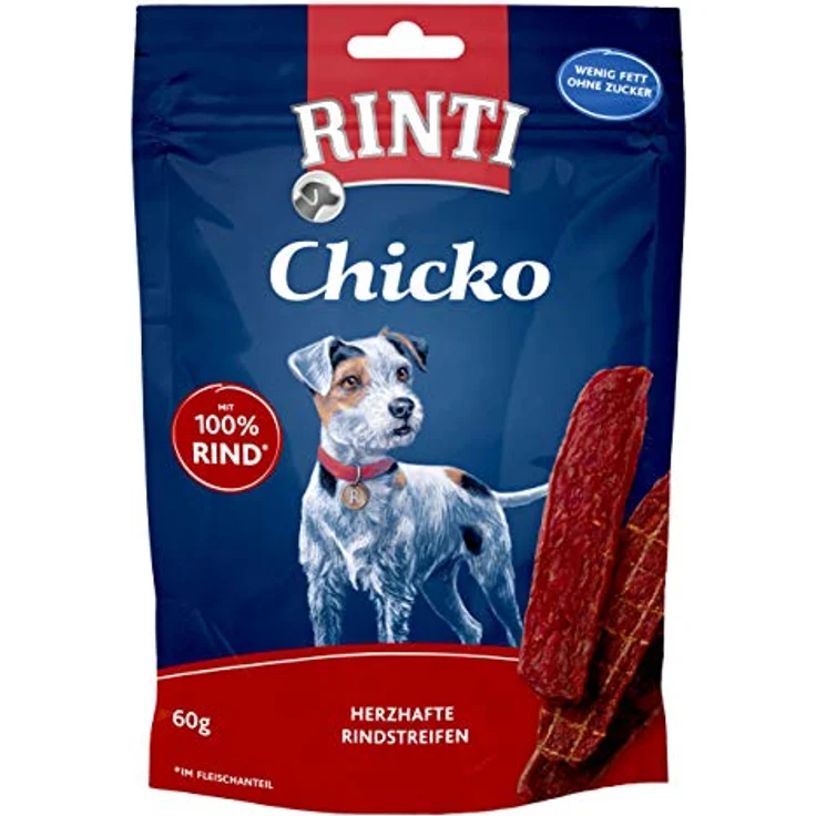 Rinti RINTI Chicko Rind, 12 x 60 g, luftgetrocknete Rinderstreifen aus 100% frischem Fleisch, zuckerfrei und fettarm – Bild 1