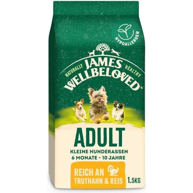 James Wellbeloved Trockenfutter für Hunde, 1,5kg, kleine Hunderassen, mit Truthahn & Reis, hypoallergen, natürliche Inhaltsstoffe, gesunde Verdauung – Bild 1