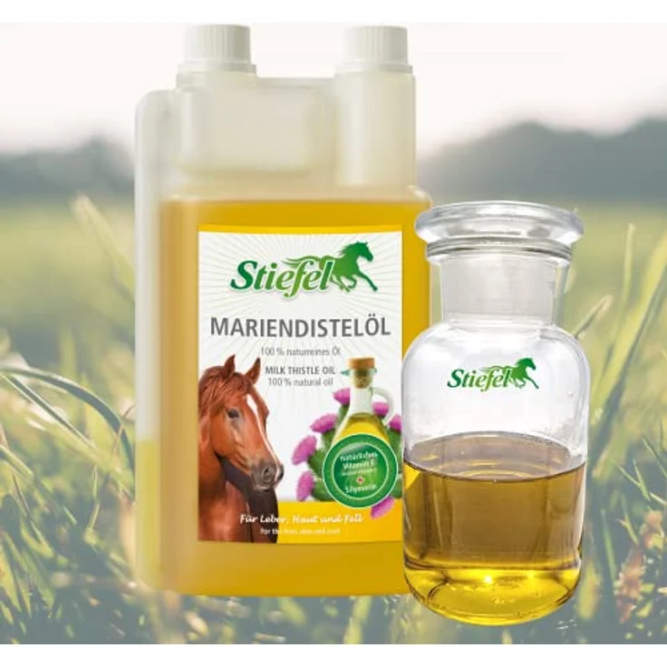 Stiefel Mariendistelöl für Pferde, 100% naturreines Öl zur Unterstützung der Leberfunktion, hochwirksam für Haut & Fell, flüssig mit Dosierflasche, 1l – Bild 2